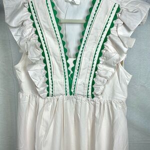 White and Green Ruffle Entro Dress NWOT